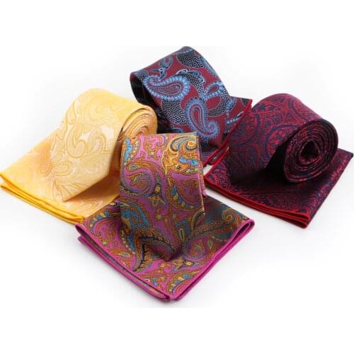 Mens Formal Paisley Polyester Casual Skinny Pocket Square Handkerchief Necktie Ties Set