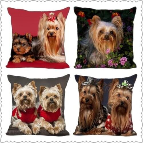 G0909-2 Cute red background funny Yorkshire Terrier Pillow Cases 35 x 35 cm Excellent Quality Soft Pillowcase