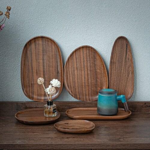 All Wooden Tableware Dinner Plate Tableware Irregular Oval Solid Wood Table Service Fruit Plates Saucer Tea Dishes Dessert 1PC