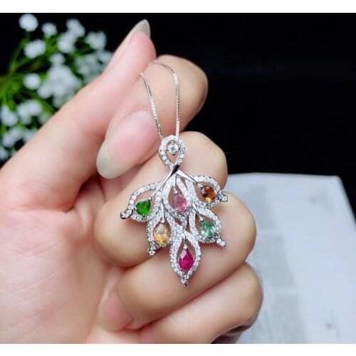 Attractive colorful Tourmaline gemstone pendant of necklace for women jewelry natural gem real 925 silver birthday gift hot