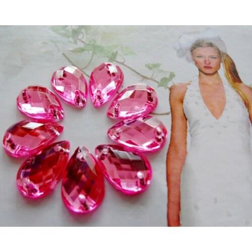 Pink beads Drop shape flatback 8*13mm rhinestones Sew on crystal gem stones Acryl crystal strass diamond hand sewing 300pcs