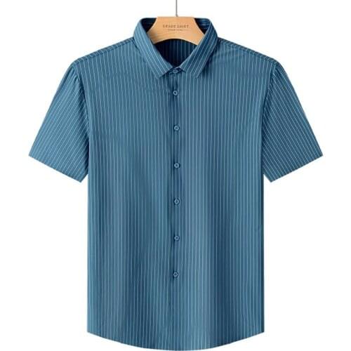 Pure Color Striped Shirt Business Casual Mens Button Up Shirt Short Sleeve Summer Mens Fashion Clothing Trends Korean Clothes