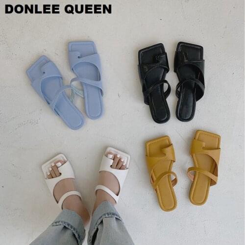 Fashion Square Toe Slippers Women Slip On Slides Flat Casual Summer Shoes Beach Flip Flops Sandals Brand Slipper Massage Outsole