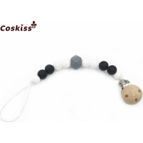 Silicone Chew Beads Pacifier Clip Nursing Teething Wooden Dummy Holder Baby Silicone Teether Food Grade Pendants