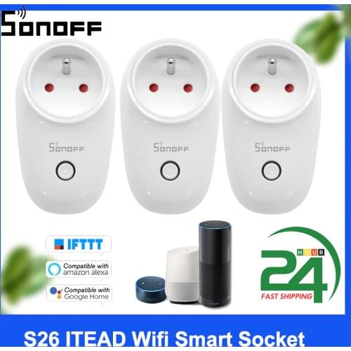 SONOFF S26 ITEAD Wifi Smart Socket Wireless Remote Control Charging Adapter Smart Home Power Sockets EU Type F Smart Time
