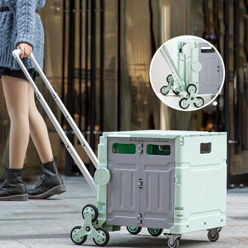 Large Capacity Shopping Cart Foldable Food Vegetables Basket Portable Trolleys With Wheels Supermarket Home Organize Accessory