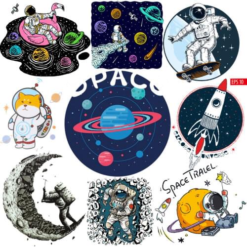 Out Space Astronaut Patch Iron on Transfer Heat Transfer Vinyl Planet Cosmos Patches Applique Hippie Alien UFO Thermal Stickers