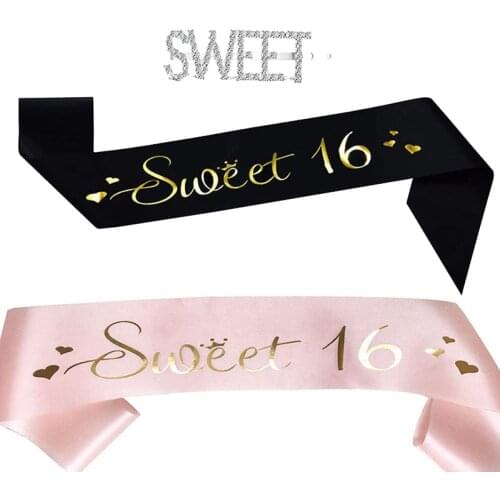 Sweet 16 sash Hair Clip Hairpin princess girl 16th sixteen years old happy birthday Party decoration favor gift photo prop