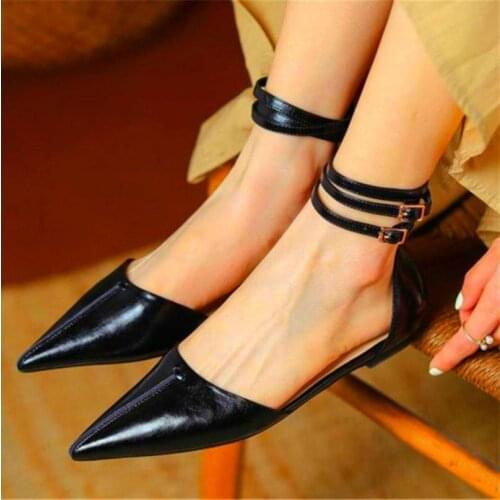 Women Cow Leather Pointed Toe Flats Ankle Strap Oxfords Loafers Ballets Ankle Boots Sandals Loafers Party Shoes 34 -40