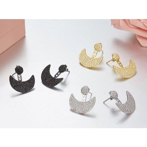 Authentic 925 Sterling Silver 3 Colors Moon Earrings Micro Pave Cubic Zirconia CZ Earrings For Women Luxury Brand Jewelry Gift