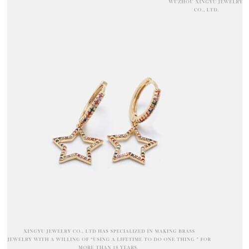 Fashion Clssic Rainbow Star Hoop Earrings Luxury Mirco Colorful Cz Crystal Gold Star Earrings For Women Korean Jewelry 2020