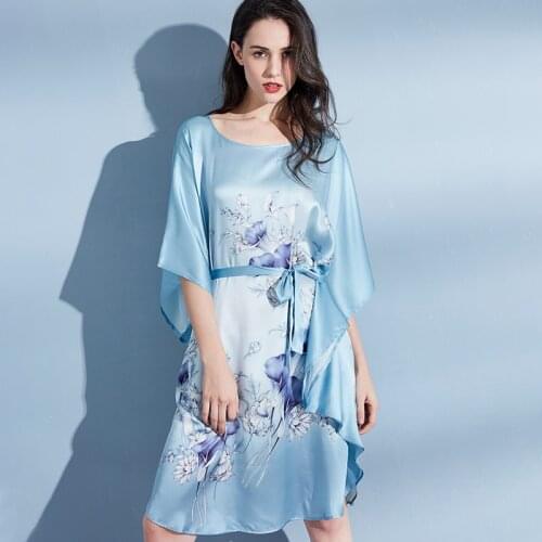 Ladies 100% Silk Robe Sleepshirt Female Silk Sleepwear for Women Over-size Nightgowns Round Neck 16m/m Real Silk Sleeping Robe