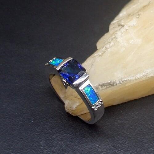 Hermosa Adorable Blue Opal Sapphire Genuine 925 Silver Band Ring Wedding Engagement Gifts for Women Size 6.5# 20214373