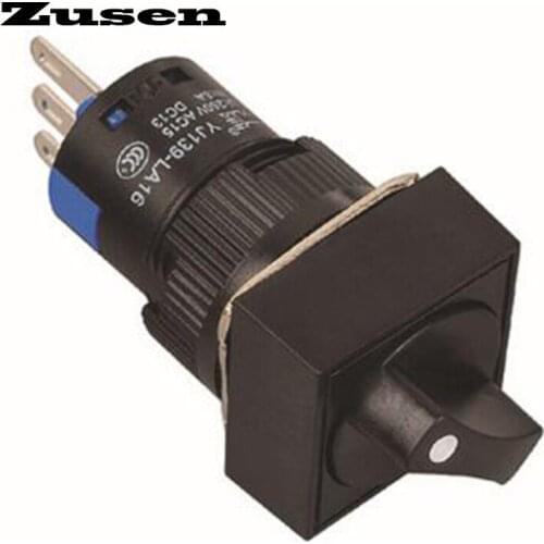 Zusen 16mm Square plastic selector switch 2 position LOCK 1NO1NC