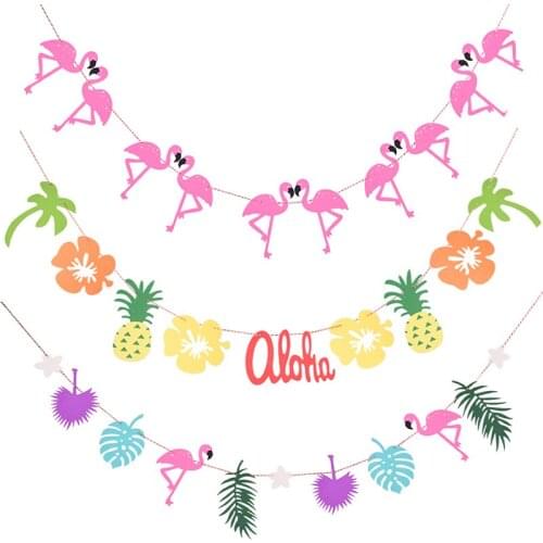 1set Party Banners Flamingo Pineapple Bunting Banners for Birthday Party Summer Tropical Hawaiian Party Garlands Decor Supplies