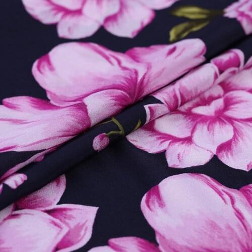 1 Meter Large Flower Printed Black 16 Mm Crepe De Chine Summer Mulberry Silk Printing Dress Fabric