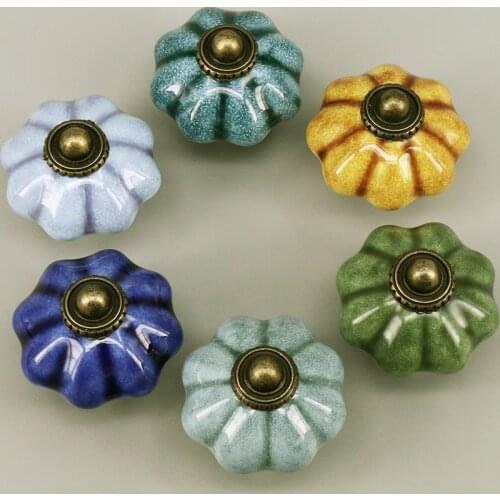1x Vintage Pumpkin style ceramic knobs, childrens drawer dresser wardrobe furniture handles pulls knobs