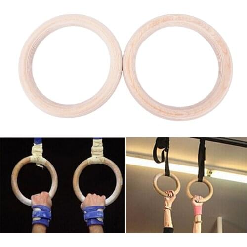 2Pcs Wooden Exercise Fitness Gymnastic Rings Gym Exercise Pull Ups Muscle Ups 28cm