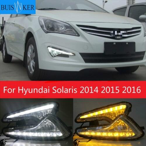 2pcs LED DRL Daytime Running Light Daylight yellow Signal lamp car Styling lights For Hyundai Solaris 2014 2015 2016