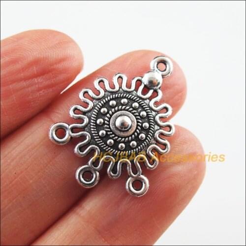 20 New Flower Charms Round Connectors Tibetan Silver Color 19x26mm