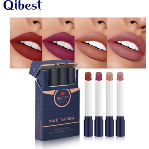 QIBEST 4 Colors Lipstick Velvet Matte Lady Fog Surface Sexy Waterproof Long Lasting Lip Gloss Pigments Cosmetic Makeup Maquiagem