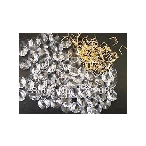 Free shipping,14mm aaa 2-hole clear octagon crystal glass beads chandelier chain parts 60pcs beads+60pc brass bowtie