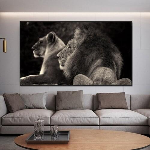 Large Size Black Lions Canvas Paintings on The Wall Animal Posters and Prints Wall Pictures for Living Room Cuadros Home Decor