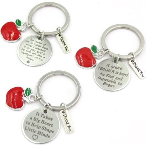 10pcs Wholesale Stainless Steel Engraved Charms Key Ring Thank you Teacher Keychain Jewelry Gifts For Teachers