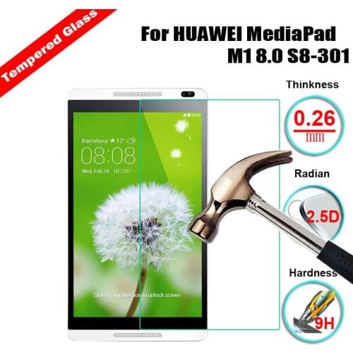 For S8-301W MediaPad M1 Tempered Glass HD Screen Protectors For Huawei Mediapad M1 8.0 inch Tablet Tempered Screen Guard Film 9H