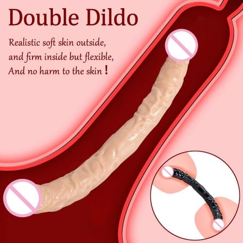 42*4cm Flexible Double Dildos Double-End Penis Realistic Dual Phallus Stimulation of Vagina and Anus Sex Toys for Women Lesbian