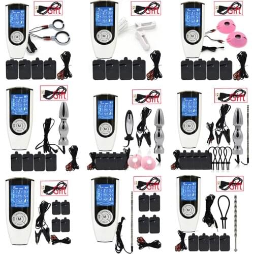Electric Shock Anal Vagina Plug Urethral Catheter Penis Ring Nipple Clamp/Pad Electric Stimulation Therapy Massager Sex Toys Kit