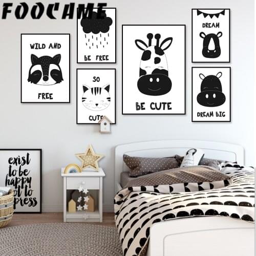 FOOCAME Cat Giraffe Animal Wall Art Print Nursery Nordic Poster Black and White Canvas Painting Decoration Pictures Kids Room