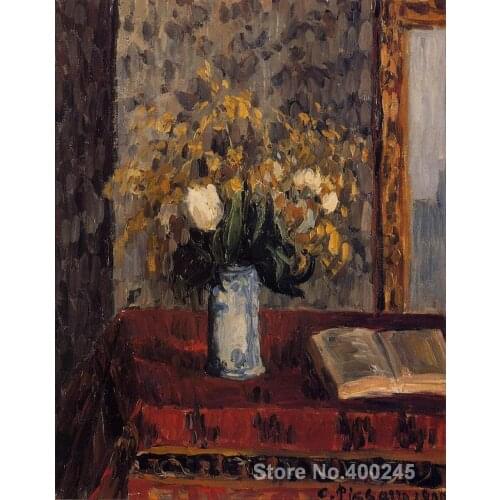 Canvas Art Reproduction Vase of Flowers, Tulips and Garnets Camille Pissarro Paintings for sale hand-painted High quality