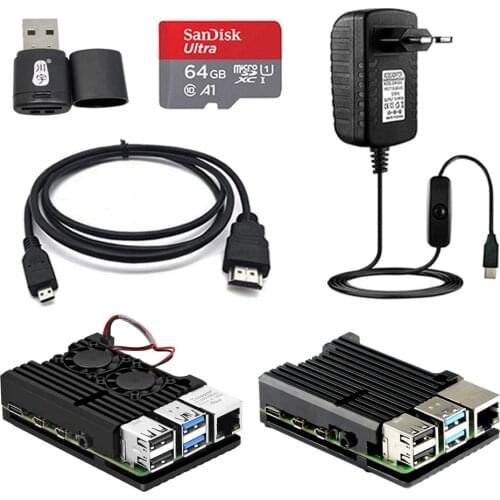 Raspberry Pi 4 Aluminum Metal Case Alloy Passive Cooling Box Shell Enclosure With Power Supply Adapter For Pi4 Model B 4B