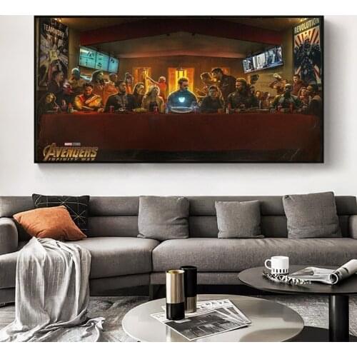 Marvel Superhero Last Supper Creative Canvas Painting HD Print Living Room Bedroom Decoration Painting