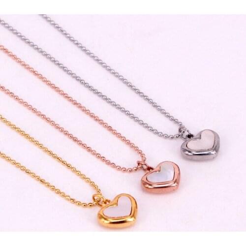 Fashion Love Stainless Steel Love Shell Heart Pendant Necklace Bead Chain Rose Gold Color Women Female Party Gift