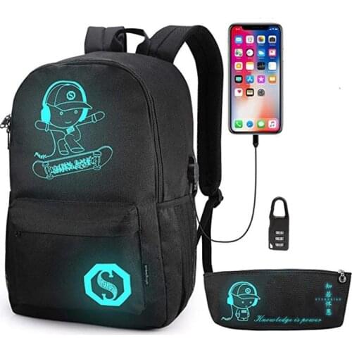 Fashion 2020 School Backpack with USB Charging Port Anti Theft Lock and Pencil Case for Teen Boys Girls College School Bookbag