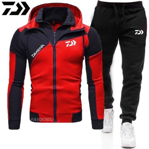 Mens Hoodie Suit Fashion Print Autumn Casual Sports Fishing Suit Men Sports Two Piece Piece Splicing Hoodie Hiking