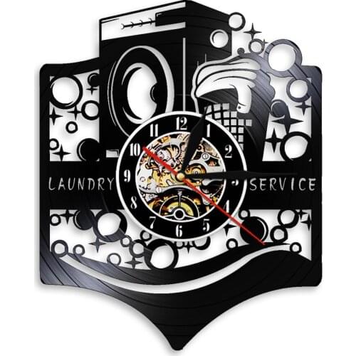 Washing Machine Retro Wall Clock Laundry Room Wall Clock with LED Night Light Wash Clean Clothes Maid Service LED Lamp Bedside