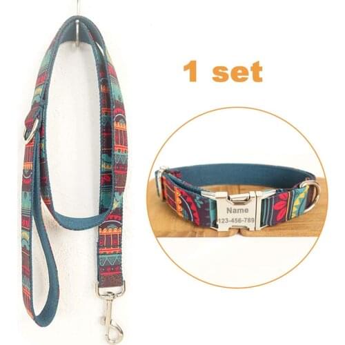 Customize Dog Collar Set Adjustable Outdoor Pet Leash Rope Collar Set Bohemian Style Premium Custom Dog Collar Laser Engraving