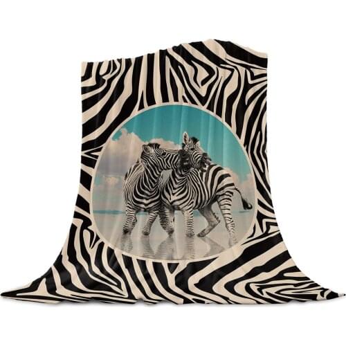 Zebra Texture Zebra Throw Blanket for Sofa Christmas Decoration Bedspread Portable Microfiber Flannel Blanket