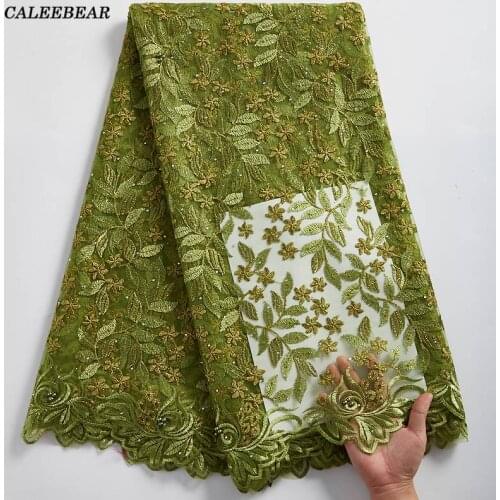 Olive Green African Lace Fabric 2021 High Quality French Mesh Lace Material Nigerian Lace Fabrics 5 Yards For Party Dress S2318