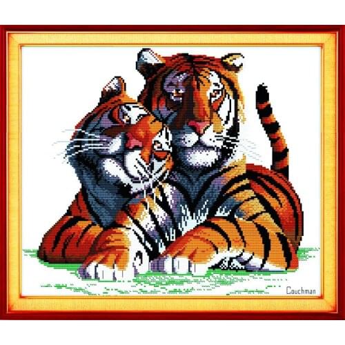 Fall in Love Tiger Animal Canvas Cross Stitch Kits Accurate Printed Embroidery DIY Handmade Needle Work Wall Art Home Decor
