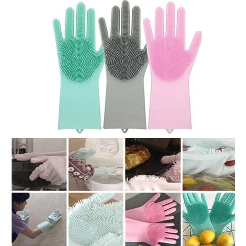A Pair Magic Silicone Scrubber Rubber Cleaning Gloves Dusting|Dish Washing|Pet Care Grooming Hair Car|Insulated Kitchen Helper