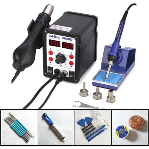 Heat Gun Air Soldering Station Iron Stable Temperature Control YIHUA 898BD+ 2 in 1 SMD Rework Soldering Station For iPhone