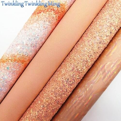 PEACH Glitter Fabirc, Faux Leather Fabric, Iridescent Synthetic Leather Fabric Sheets For Bow A4 21x29CM Twinkling Ming XM630