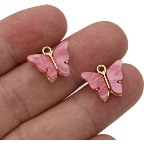 5PCS Gold Color Rose Red Butterfly Charms Pendants for Jewelry Making Necklace DIY Earrings Handmade Craft