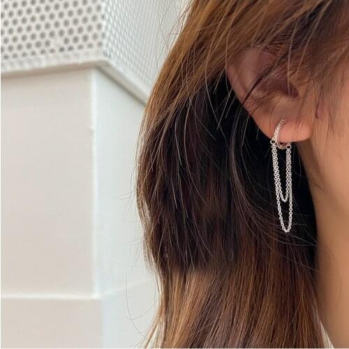S925 Sterling Silver Ear Buckle Smple Fashion Long Tassel Chain Zircon Earrings For Women Exaggerated Fashion Style Jewelry