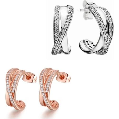 2 Types Entwined Hoop Earrings for Women Clear CZ Crystal Girl Earrings Jewelry Fashion 925 Sterling Silver Earings Jewelry