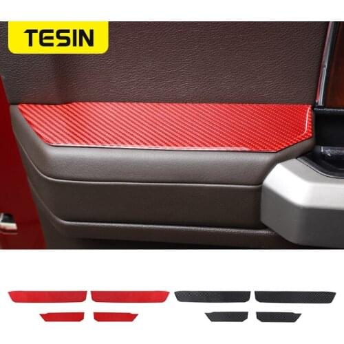 TESIN Carbon Fiber Car Inner Door Armrest Panel Decoration Cover Stickers Trim For Ford F150 2015 Up Car Interior Accessories